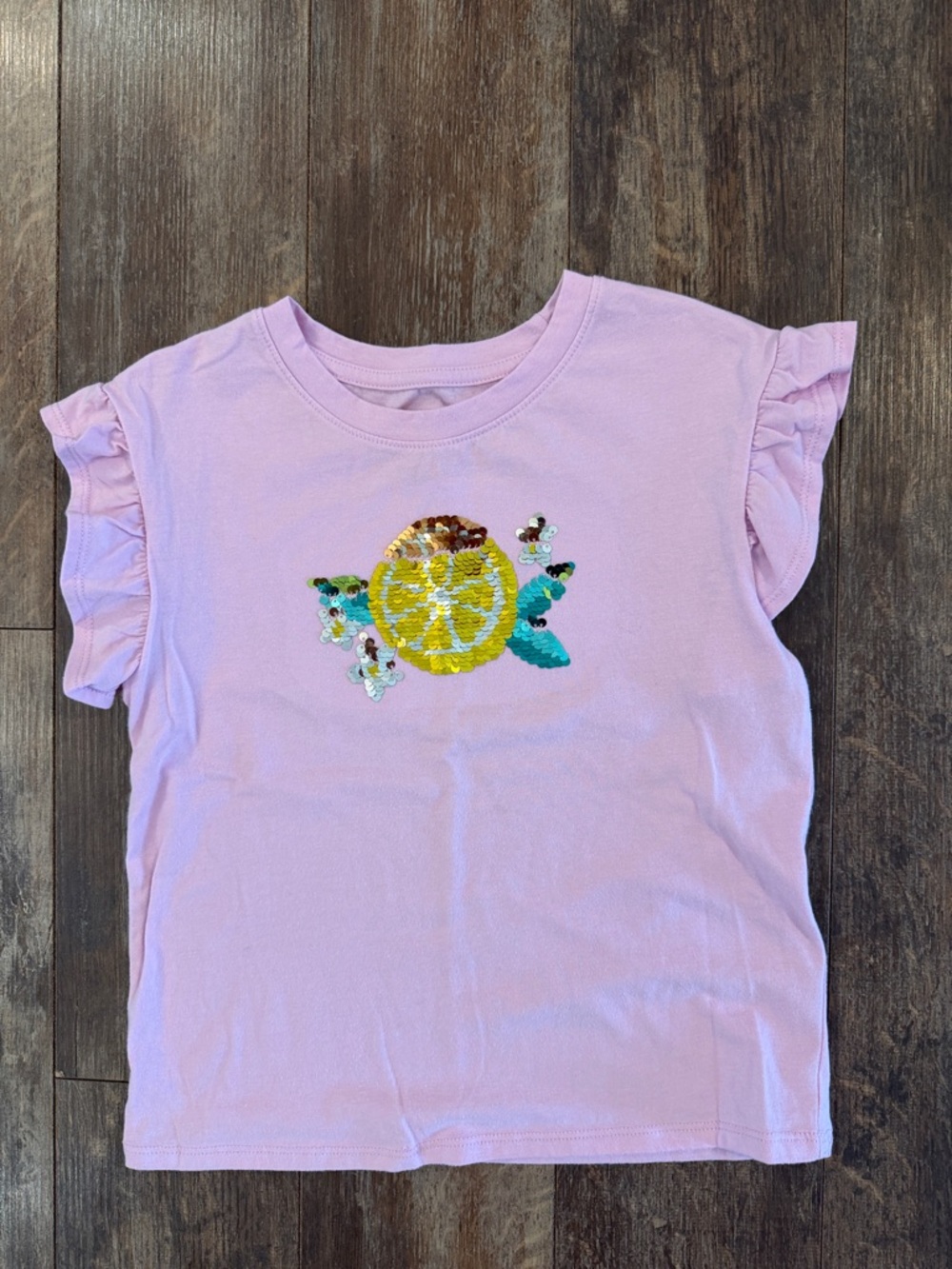 Cat & Jack Lavender Ruffle Sleeve Tee with Yellow Sequin Lemon